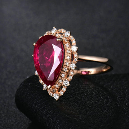 18K Rose Gold Ring 4ct Pear Shape Tourmaline with 0.28ct Diamond Engagement Rings for Girls