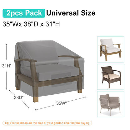 Patio Chair Covers for Outdoor Furniture Waterproof 2 Pack, Lawn Chair Covers 600D Heavy Duty Oxford Cloth, Large Covers for Lounge Lawn Deep Seat 38" W x 31" D x 29" H-Brown