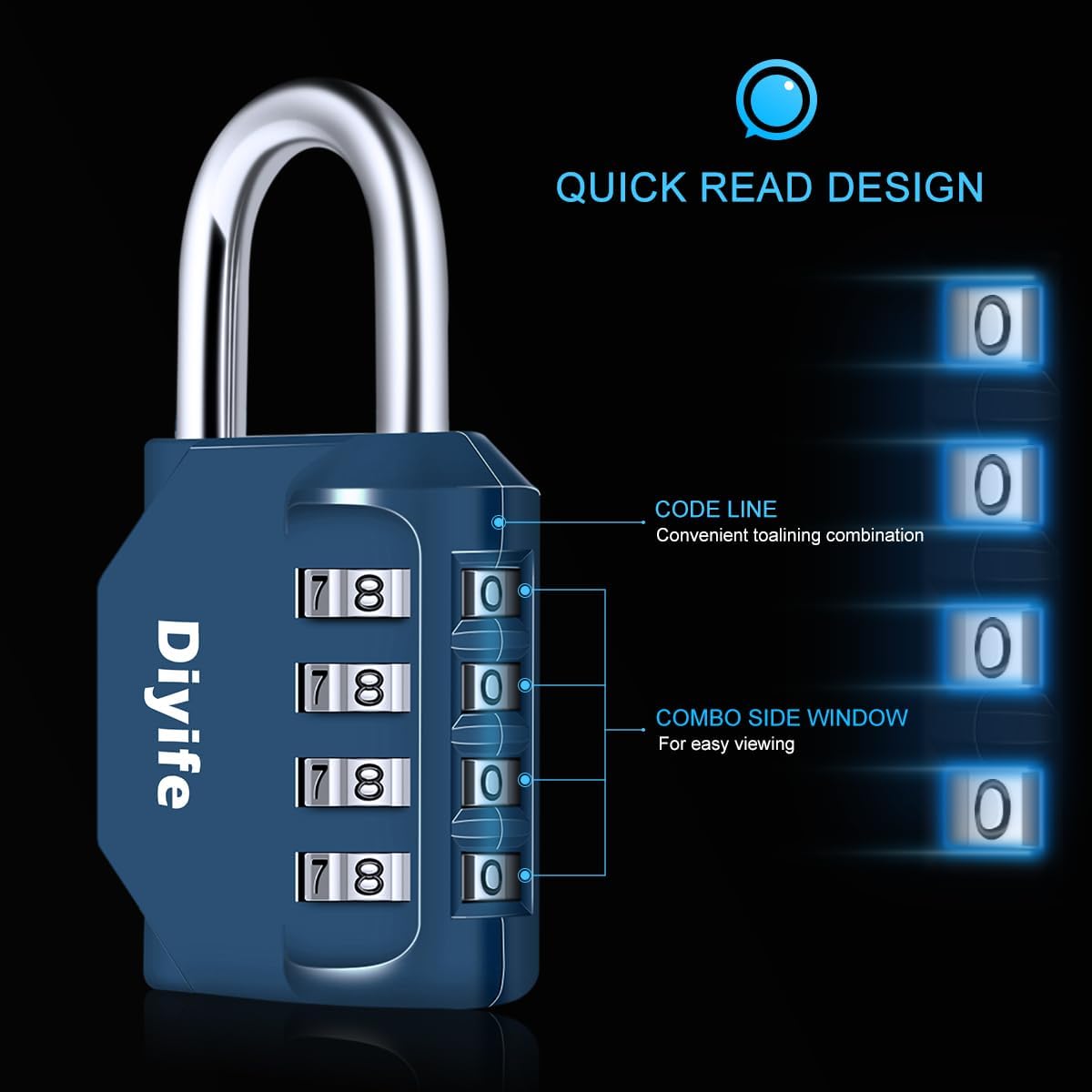 Combination Padlock, Diyife 4 Digit Locker Lock Weatherproof Lock Outdoor Combination Lock for School Gym Locker,Toolbox, Fence, Hasp, Cabinet(Black)