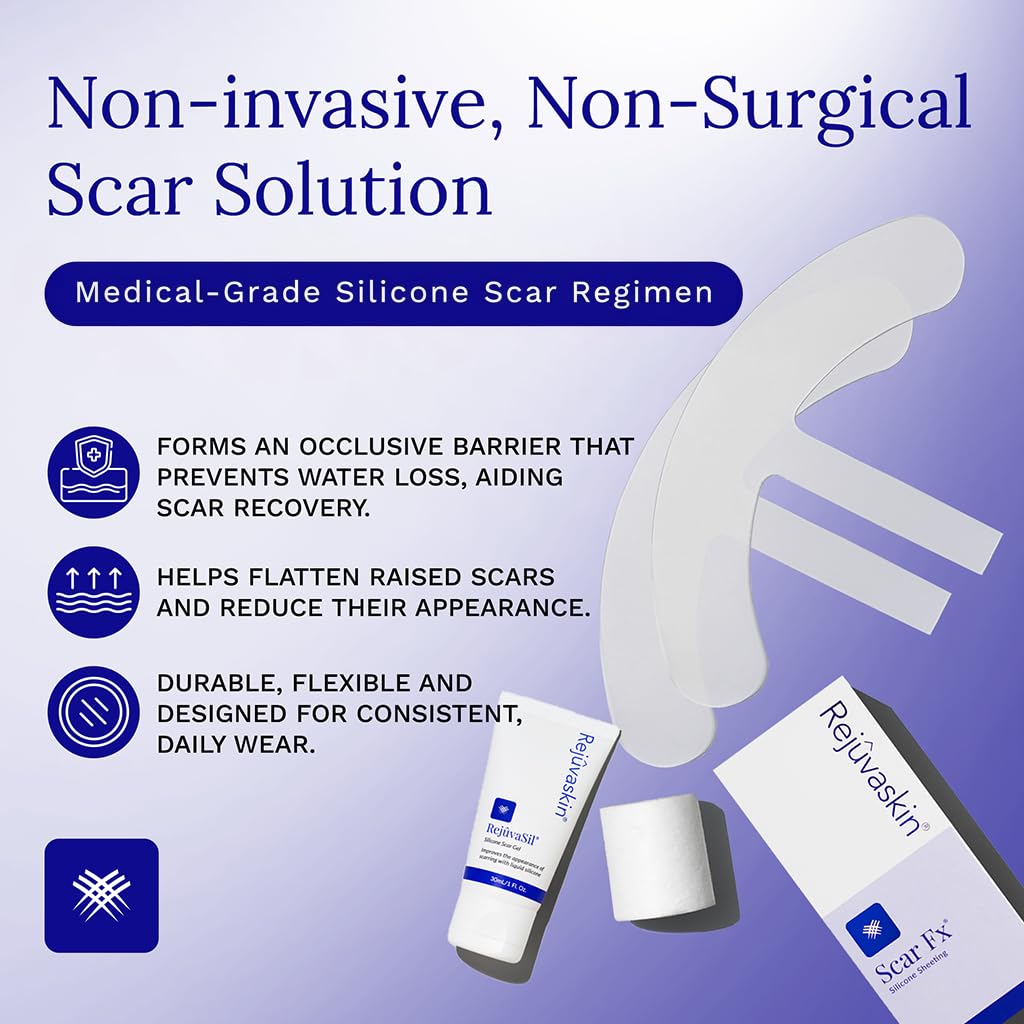 Rejuvaskin Scar Heal Kit for Breast Scars, Soften, Flatten, Reduce and Recover, Silicone Sheeting, RejuvaSil Gel & Medical Tape, Breast Anchor Pair