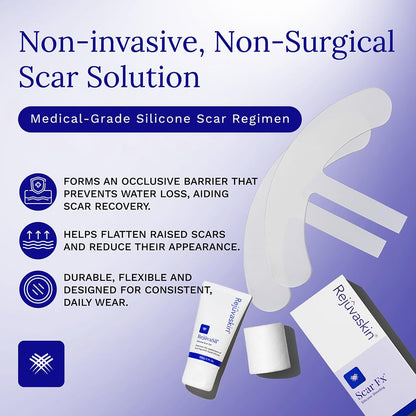 Rejuvaskin Scar Heal Kit for Breast Scars, Soften, Flatten, Reduce and Recover, Silicone Sheeting, RejuvaSil Gel & Medical Tape, Breast Anchor Pair
