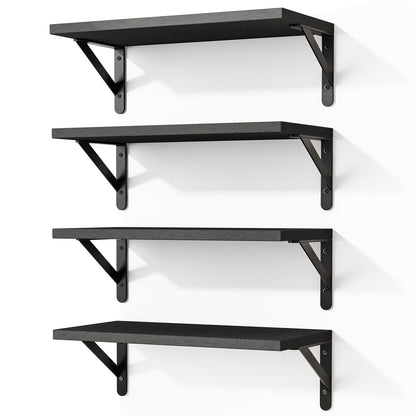 Fixwal Floating Shelves for Wall, Wood Wall Mounted Shelves for Bedroom, Bathroom, Living Room, Kitchen Storage and Decor(Brown, Set of 4, 16.5 Inch)