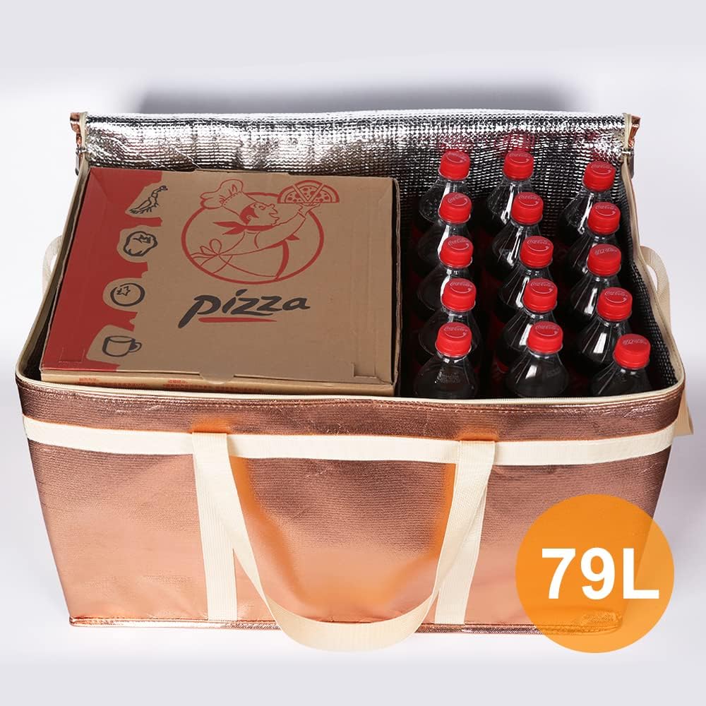 Bodaon Isolierte Essensliefertasche - Warm- & Kalthaltetransporttasche, Catering/Doordash Pizzawärmer, Einkaufstasche, Kühltasche für Partys (Schwarz-Rot, 1 St.), Ideal für den Transport warmer Speisen