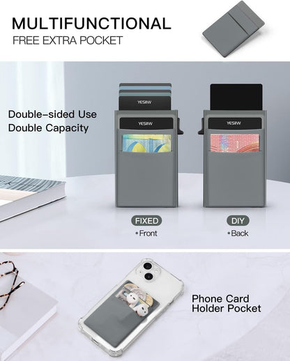 YESIIW Minimalistisches Pop-up-Kartenetui für Herren, RFID-blockierend | Schlankes Visitenkartenetui mit Geldfach | Aluminium-Metall-Bankkartenetui für Scheine, Münzen und Debitkarten