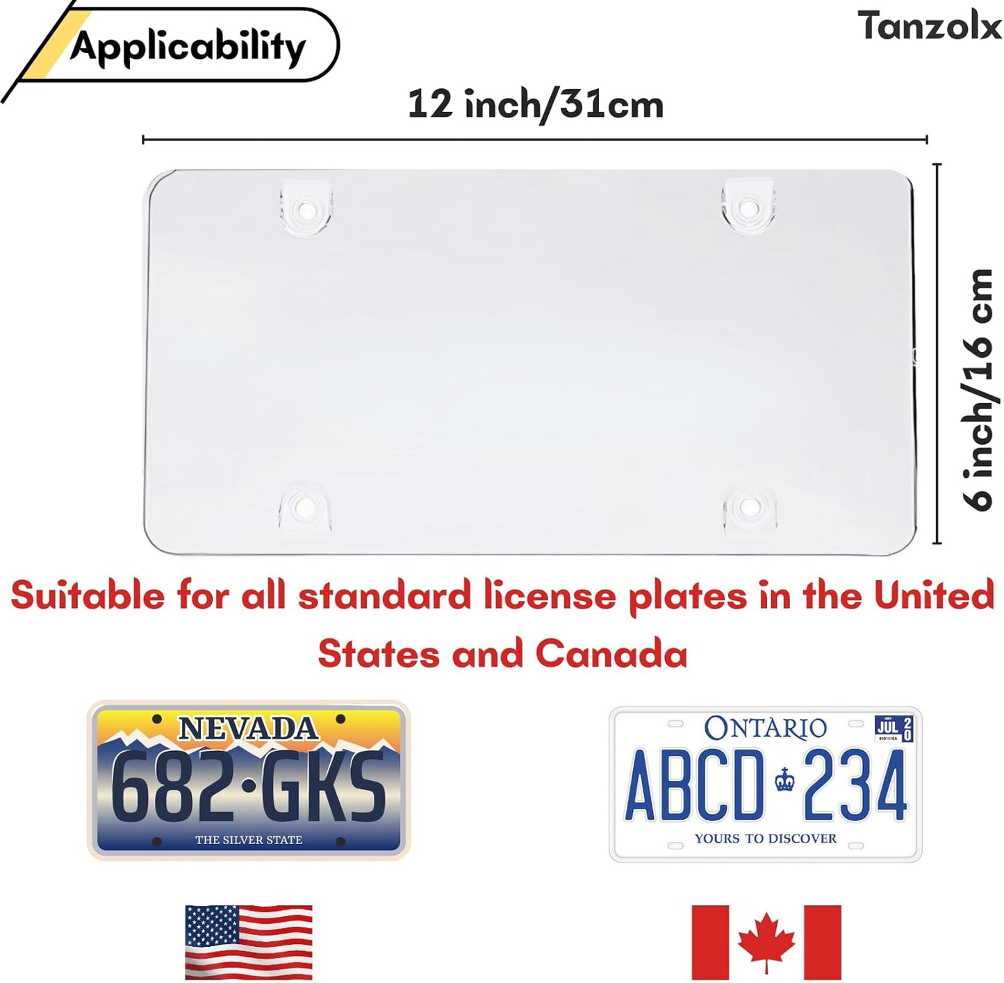 2-Pack Clear License Plate Cover, Unbreakable Bubble Shield for US/Canada Car Tag, UV Protection, Heavy Duty License Plate Protector, Universal Fit (Screws Included)