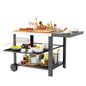 Pizza Oven Table Grill Cart with Topping Station, Grill Table Stand with Wheels for Ninja, Blackstone Griddle, Ooni, Gozney, Cuisinart, Heavy Duty BBQ Prep Cart with Storage Shelf and Hooks