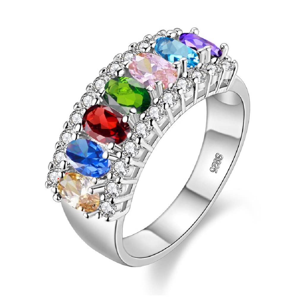 Uloveido Women's Gold Plated 7 Stones Eternity Band Ring Half Moon Design Wedding Bands with Oval CZ J501