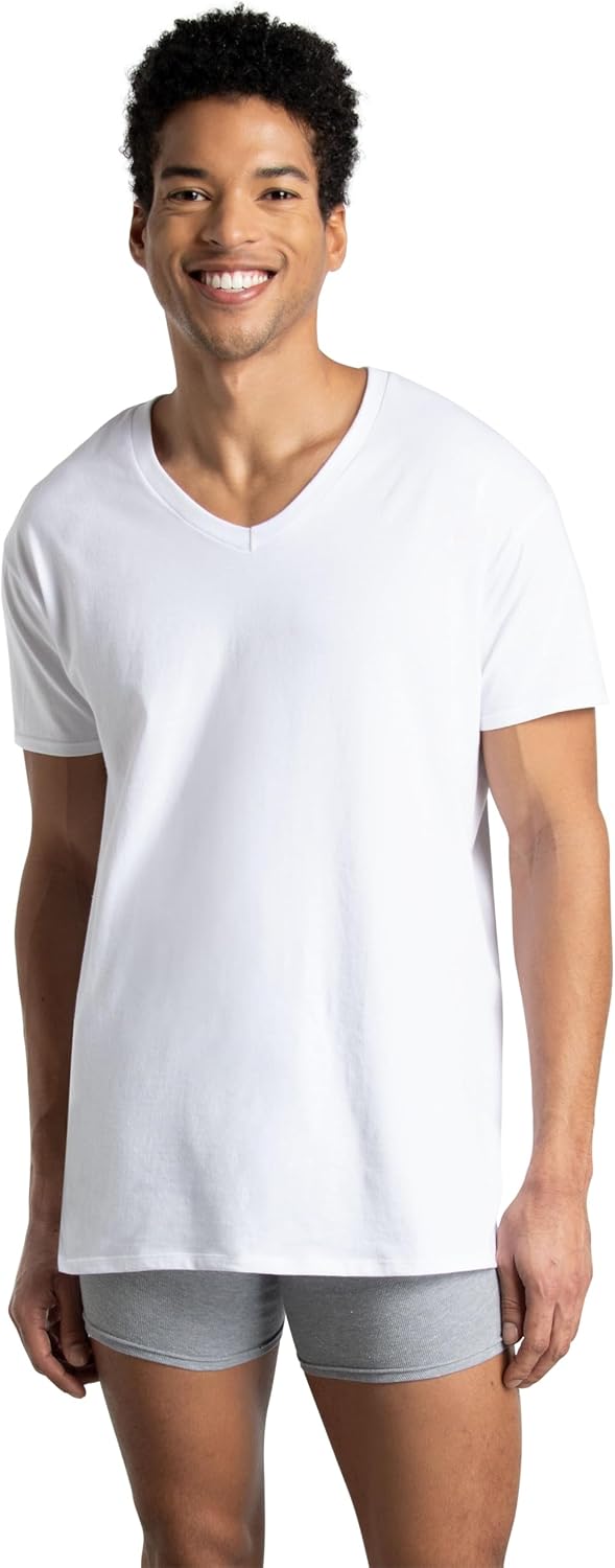 Fruit of The Loom Men's 6-Pack Stay Tucked V-Neck T-Shirt