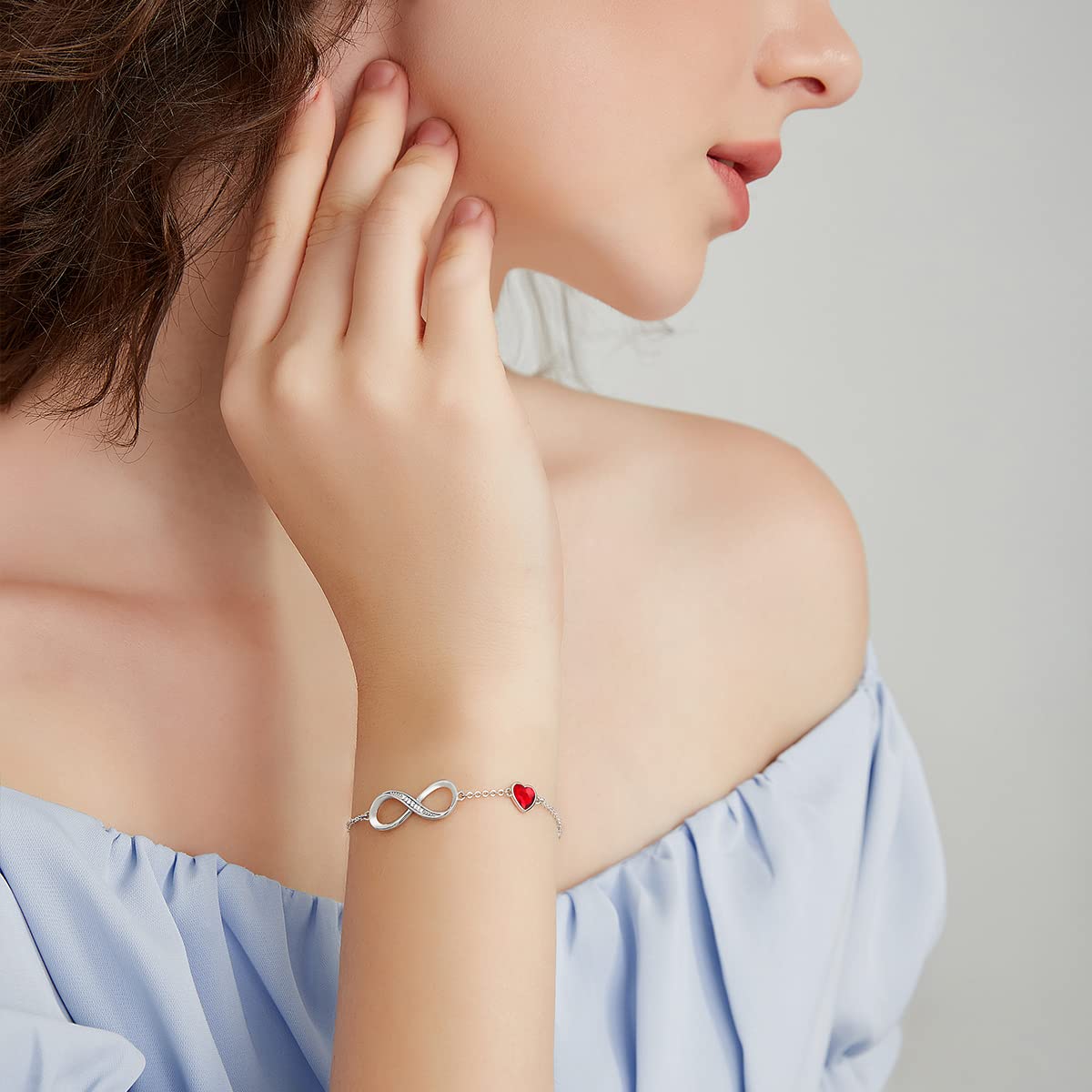 CDE Valentinstagsgeschenk Infinity Herz Geburtsstein Charm Gliederarmband für Damen 925 Sterling Silber Verstellbares Muttertags- Weihnachtsgeschenk Jubiläums- Geburtstags-Schmuck für Ehefrau Freundin Sie