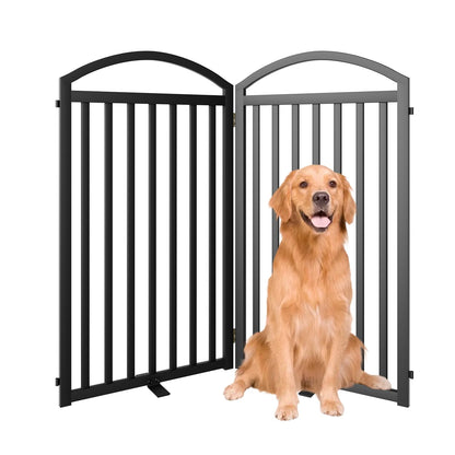 SNUOWU 4 Panels Full Matel Freestanding Dog Gates with Door, 96"Extra Wide 36"Tall Free Standing Dog Pet Gate for Indoor & Outdoor. Foldable Pet Fences for Doorways, House, Stairs, Porch, Deck, Yard