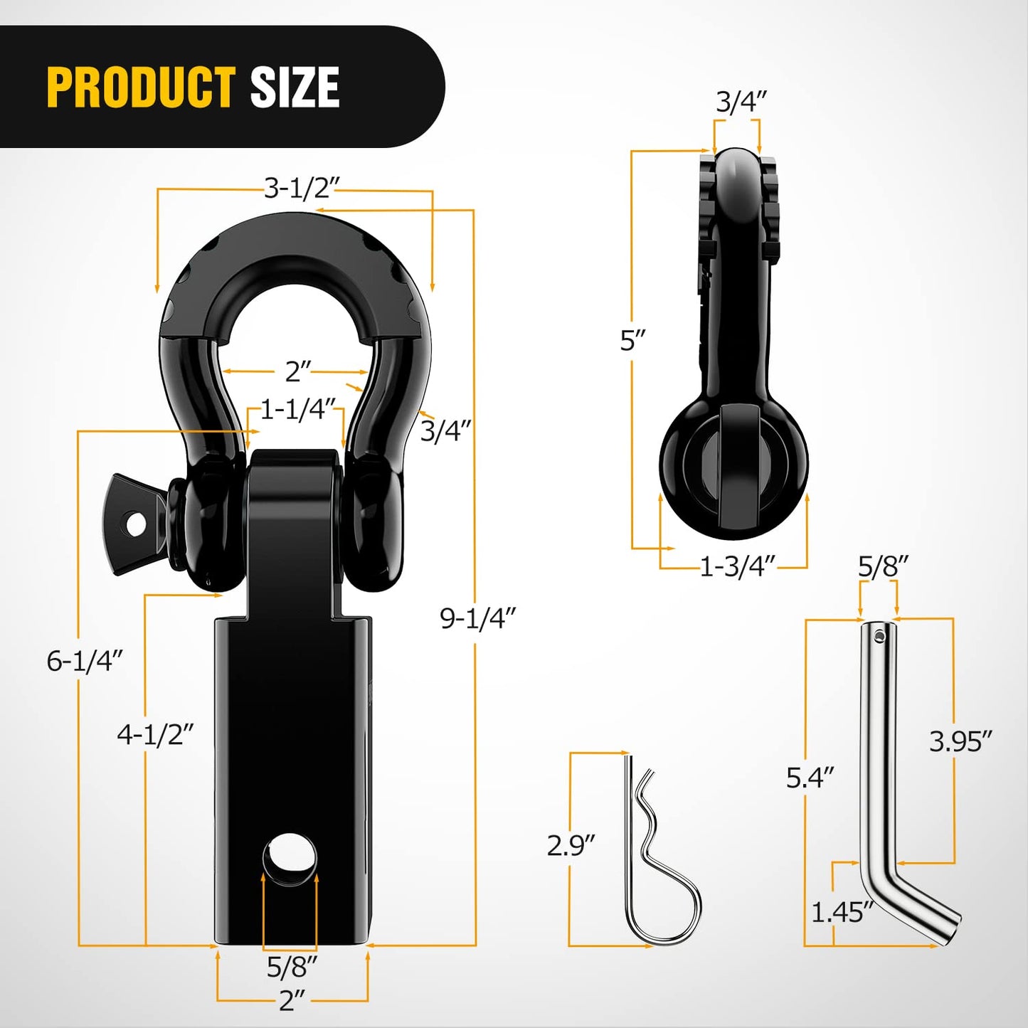 Nilight Anti-Theft Shackle Hitch Receiver 2Inch 45000 LBs Breaking Strength 3/4" Anti-Theft D Ring Shackle 5/8" Trailer Hitch Lock Pin Heavy Duty Solid Towing Kit for Trucks Off Road (Black)