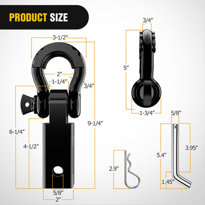 Nilight Anti-Theft Shackle Hitch Receiver 2Inch 45000 LBs Breaking Strength 3/4" Anti-Theft D Ring Shackle 5/8" Trailer Hitch Lock Pin Heavy Duty Solid Towing Kit for Trucks Off Road (Black)
