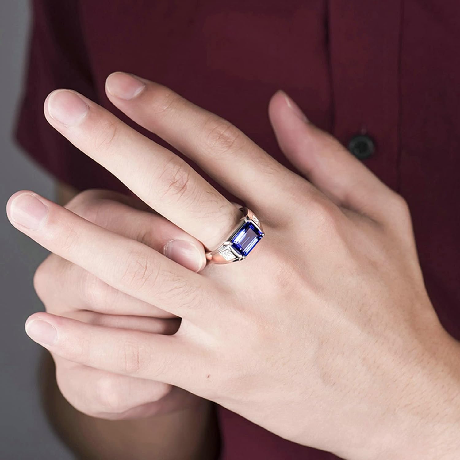 Aienid 18K Women Engagement Ring White Gold 4ct Rectangular Cut Tanzanite with 0.12ct Diamond Wedding Bands for Womens