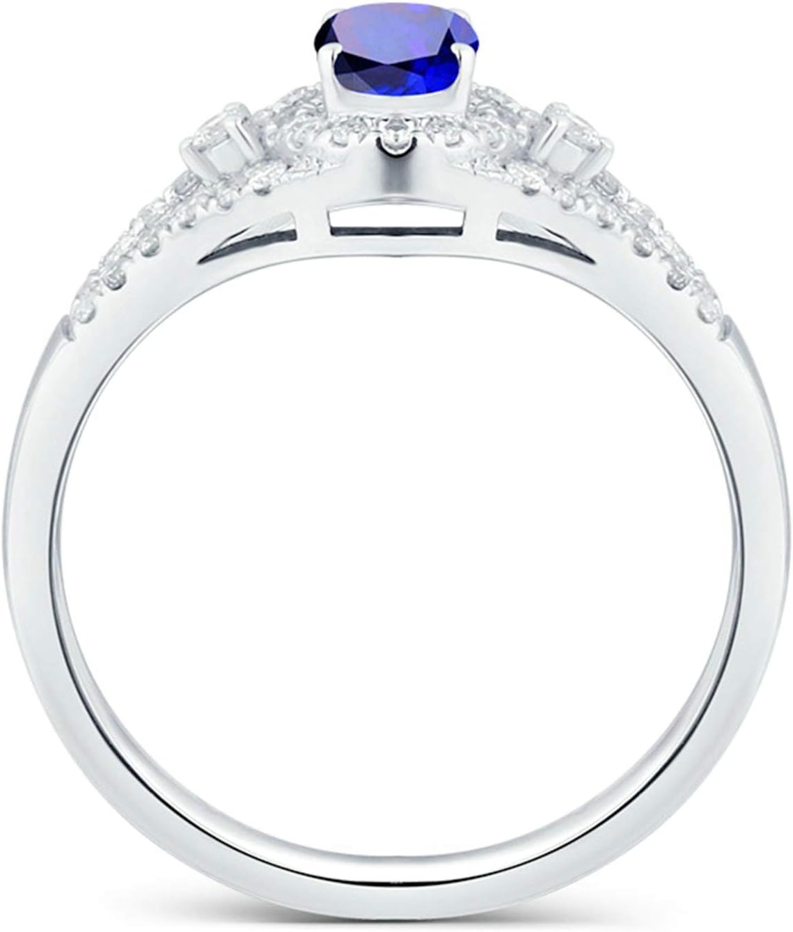 Aienid 18Ct White Gold Womens Ring Custom 0.51Ct Oval Blue Sapphire with White Diamond Wedding Rings for Women