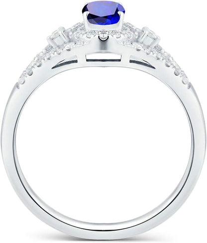 Aienid 18Ct White Gold Womens Ring Custom 0.51Ct Oval Blue Sapphire with White Diamond Wedding Rings for Women