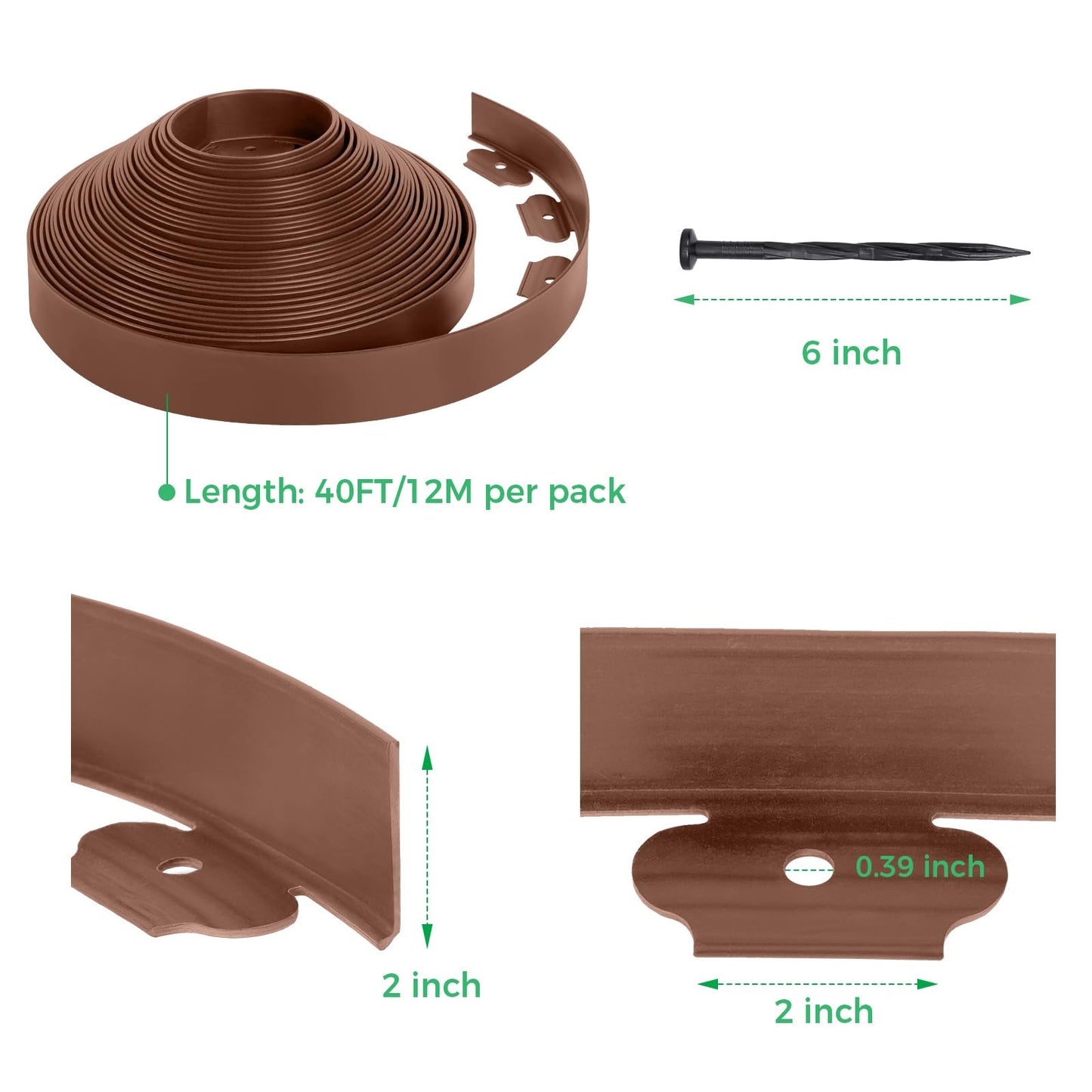 2-Inch x 66 FT Landscape Edging Border with 100 Spikes, No Dig Garden Border Edging Kit, Plastic Edging Border Flexible for Garden Flower Beds Lawn Yard Paver Pathway (Black)