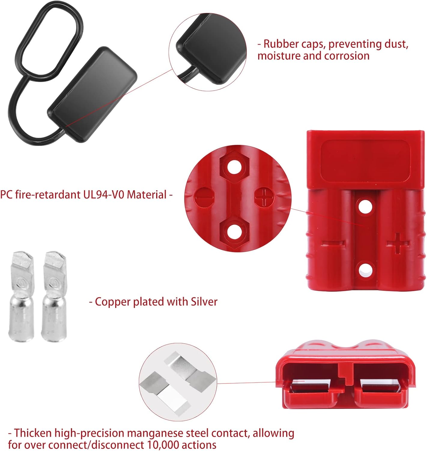 E-TING 6-10 Gauge 50A Batteriekabel Schnellverbindungs-/Trennkabelbaum Stecker für Bergungswinde Auto Anhänger(4 Stk. Rot)