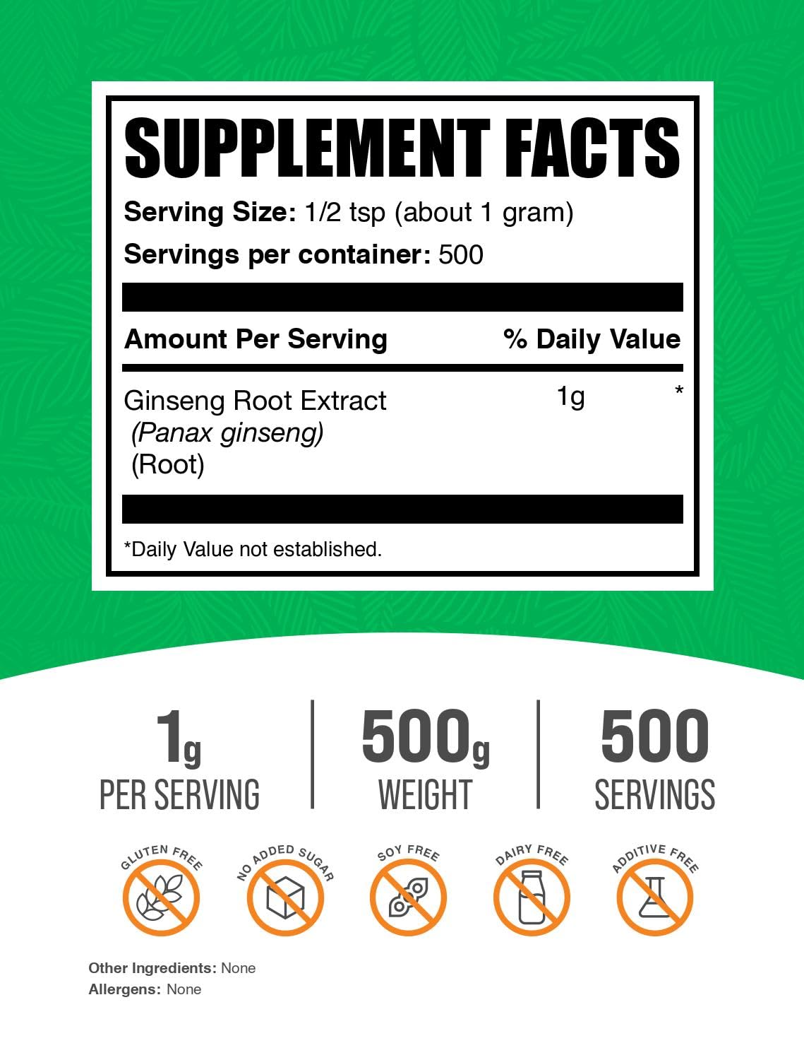 BulkSupplements.com Ginseng Root Extract Powder - Panax Ginseng Supplement, Herbal Supplement - Vegan & Gluten Free, 1g per Serving, 1kg (Pack of 5) (11 lbs)
