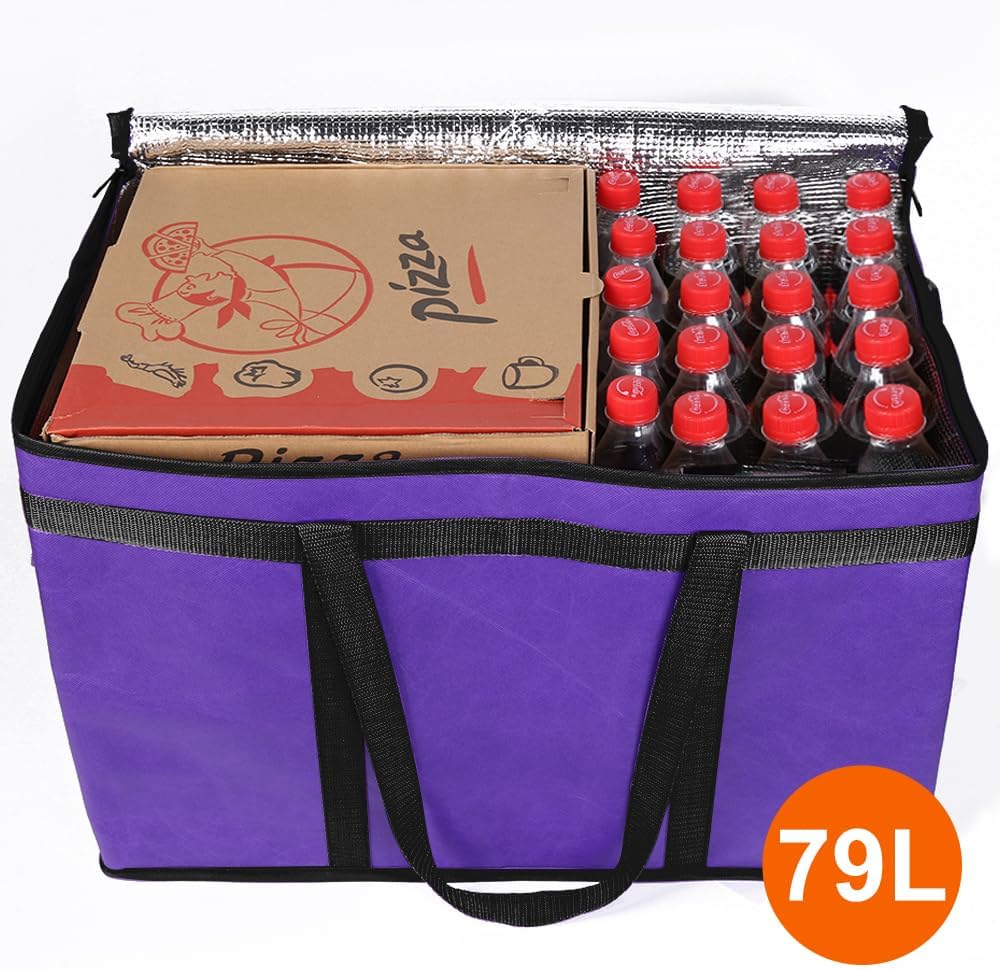 Bodaon Isolierte Essensliefertasche - Warm- & Kalthaltetransporttasche, Catering/Doordash Pizzawärmer, Einkaufstasche, Kühltasche für Partys (Schwarz-Rot, 1 St.), Ideal für den Transport warmer Speisen