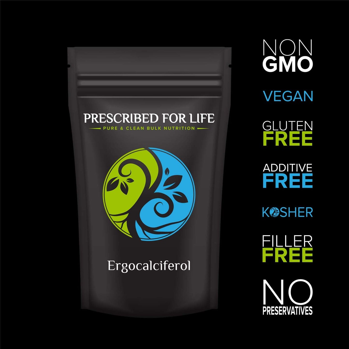 Prescribed For Life Ergocalciferol Vitamin D2 Powder, Natural Vitamin D, Vegan, Gluten Free, Non GMO (25kg)