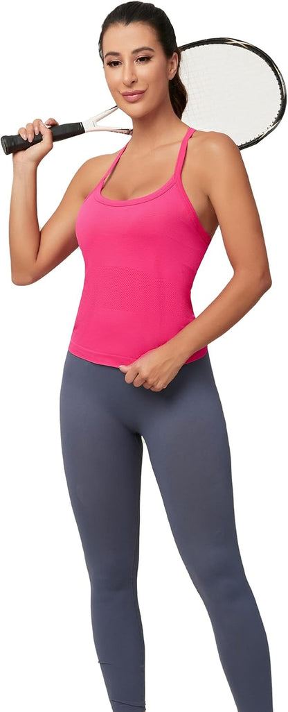MathCat Workout Tank Tops für Damen mit integriertem BH, ärmellose Gym Tops Nahtlose Racerback Athletic Yoga Shirts
