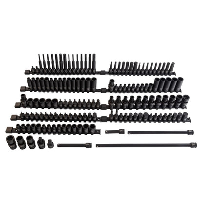 SUNEX Tools 80 Piece 3/8 in. Drive Master Impact Socket Set, Universal, Star, External Star, Extensions, Universal Joint, SAE and Metric, 8mm to 19mm and 5/16 in. to 3/4 in., CR-MO Steel, Model 3580