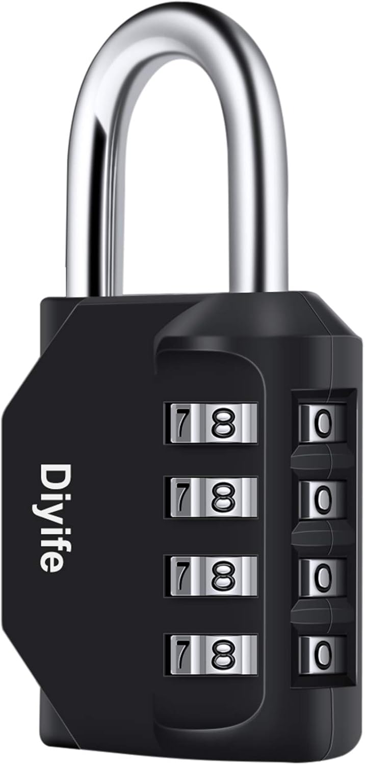 Combination Padlock, Diyife 4 Digit Locker Lock Weatherproof Lock Outdoor Combination Lock for School Gym Locker,Toolbox, Fence, Hasp, Cabinet(Black)