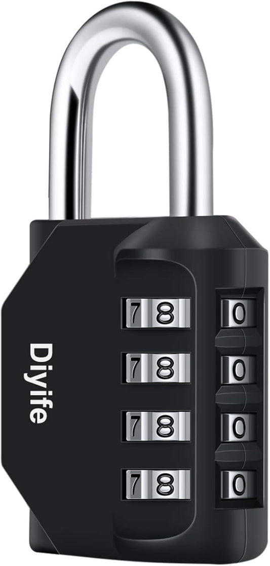 Combination Padlock, Diyife 4 Digit Locker Lock Weatherproof Lock Outdoor Combination Lock for School Gym Locker,Toolbox, Fence, Hasp, Cabinet(Black)
