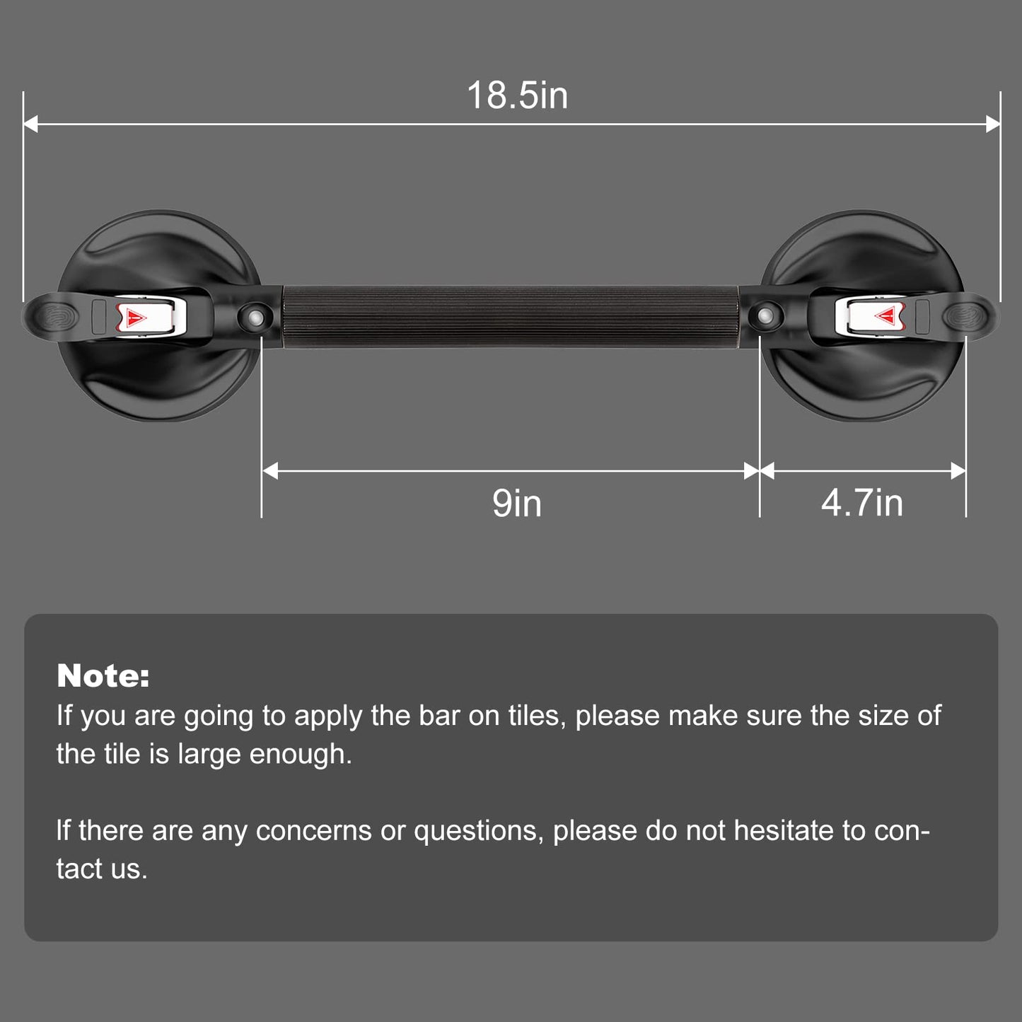 15-Inch Shower Handle - Upgraded Grab Bar with Strong Suction Cups for Bathtub & Shower Safety, Ideal for Seniors, Elderly, Disabled -Silver