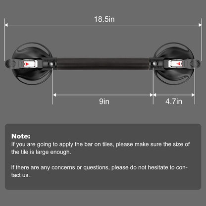 15-Inch Shower Handle - Upgraded Grab Bar with Strong Suction Cups for Bathtub & Shower Safety, Ideal for Seniors, Elderly, Disabled -Silver