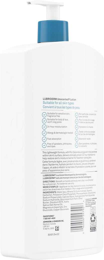 Lubriderm Ungeduftete Lotion, Sheabutter und Glycerin, Trockene Haut, Hand-, Gesichtsfeuchtigkeitspflege, Ohne Duftstoffe, 710ml
