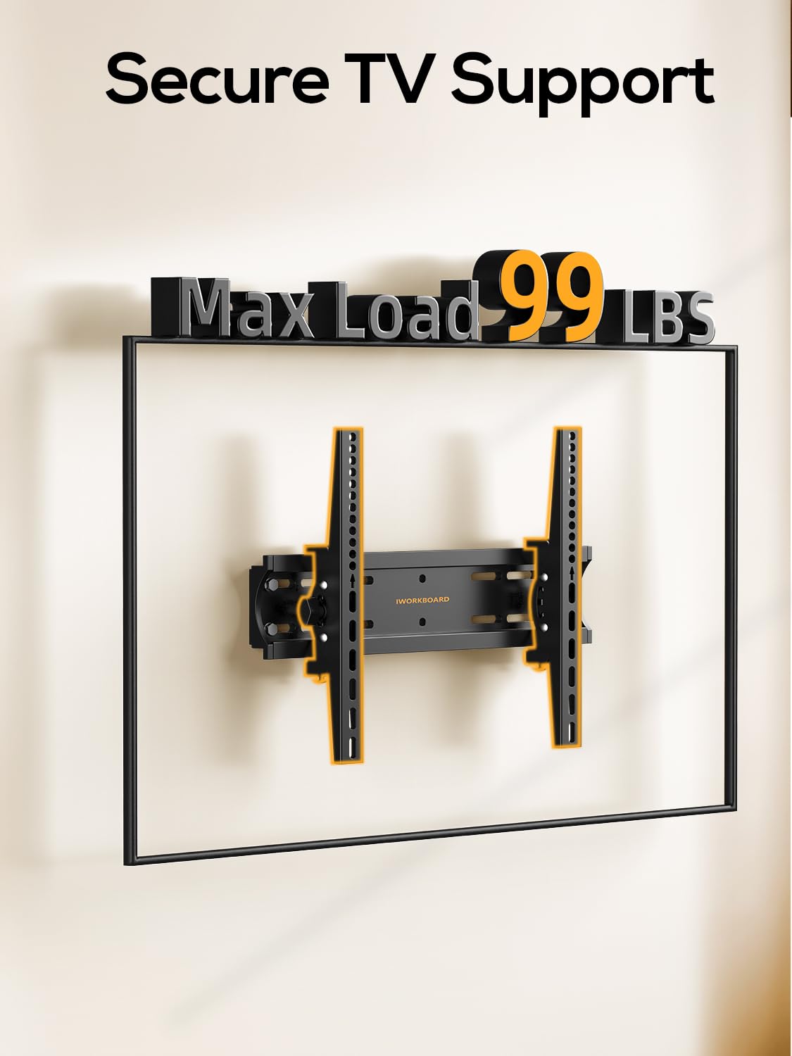 IWORKBOARD 55 65 75 85 inch Tilting TV Wall Mount for 32-90 '' TVs, Low Profile TV Mount Bracket, Safe Lock & Quick Release, Max VESA 600x400mm, 24 inch Studs,132 lbs, Fit Most 55+ 75+ 85+ 86 TVs