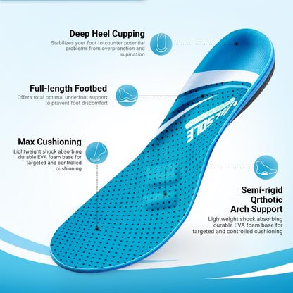 VALSOLE Heavy Duty Support Pain Relief Orthotics - 220+ lbs Plantar Fasciitis High Arch Support Insoles for Men Women, Flat Feet Orthotic Insert, Work Boot Shoe Insole, Absorb Shock with Every Step