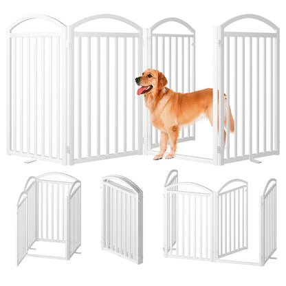 SNUOWU 4 Panels Full Matel Freestanding Dog Gates with Door, 96"Extra Wide 36"Tall Free Standing Dog Pet Gate for Indoor & Outdoor. Foldable Pet Fences for Doorways, House, Stairs, Porch, Deck, Yard