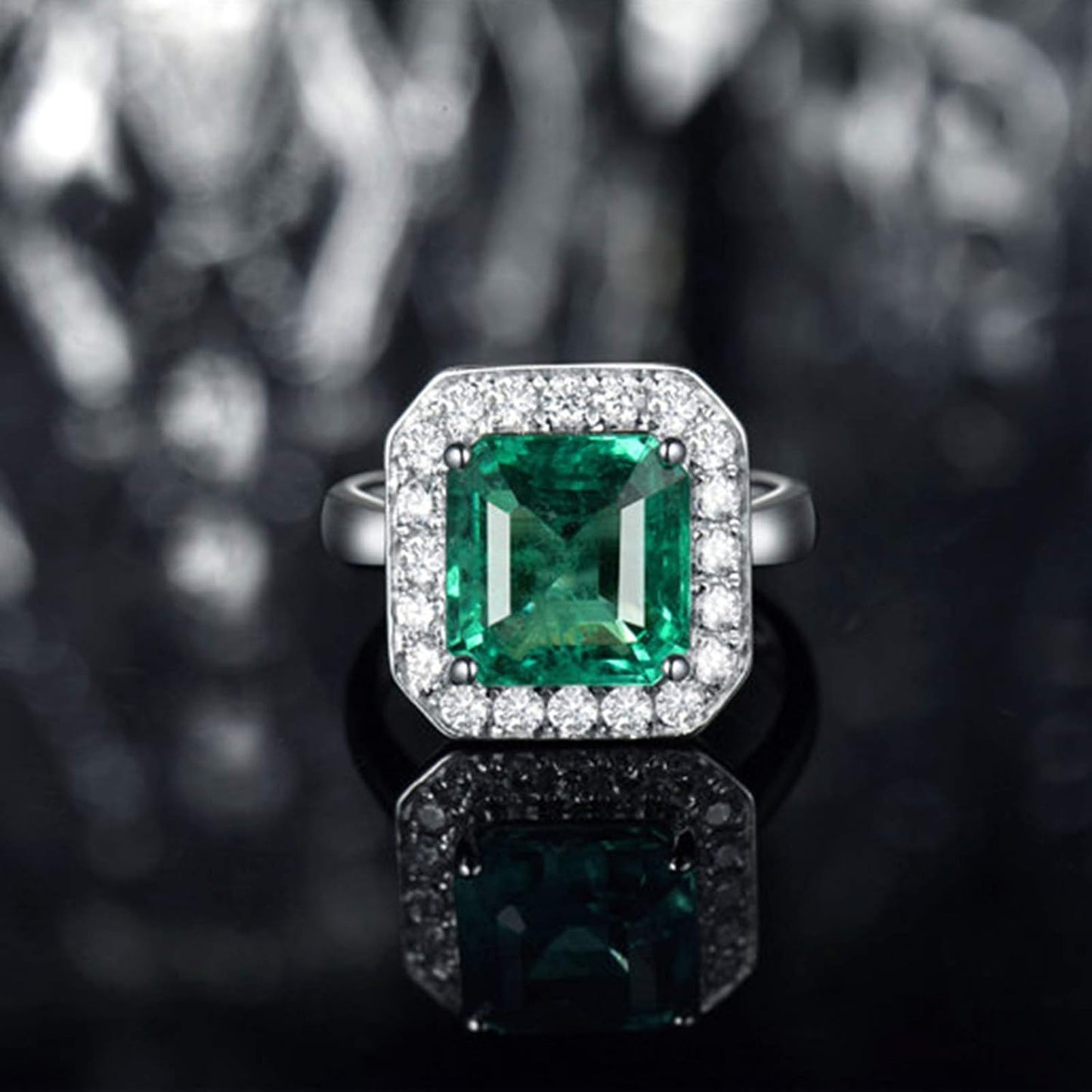 Wedding Rings for Womens, White Gold Ring Womens 2 ct Emerald Diamond Wedding Bands Rings (White Gold)