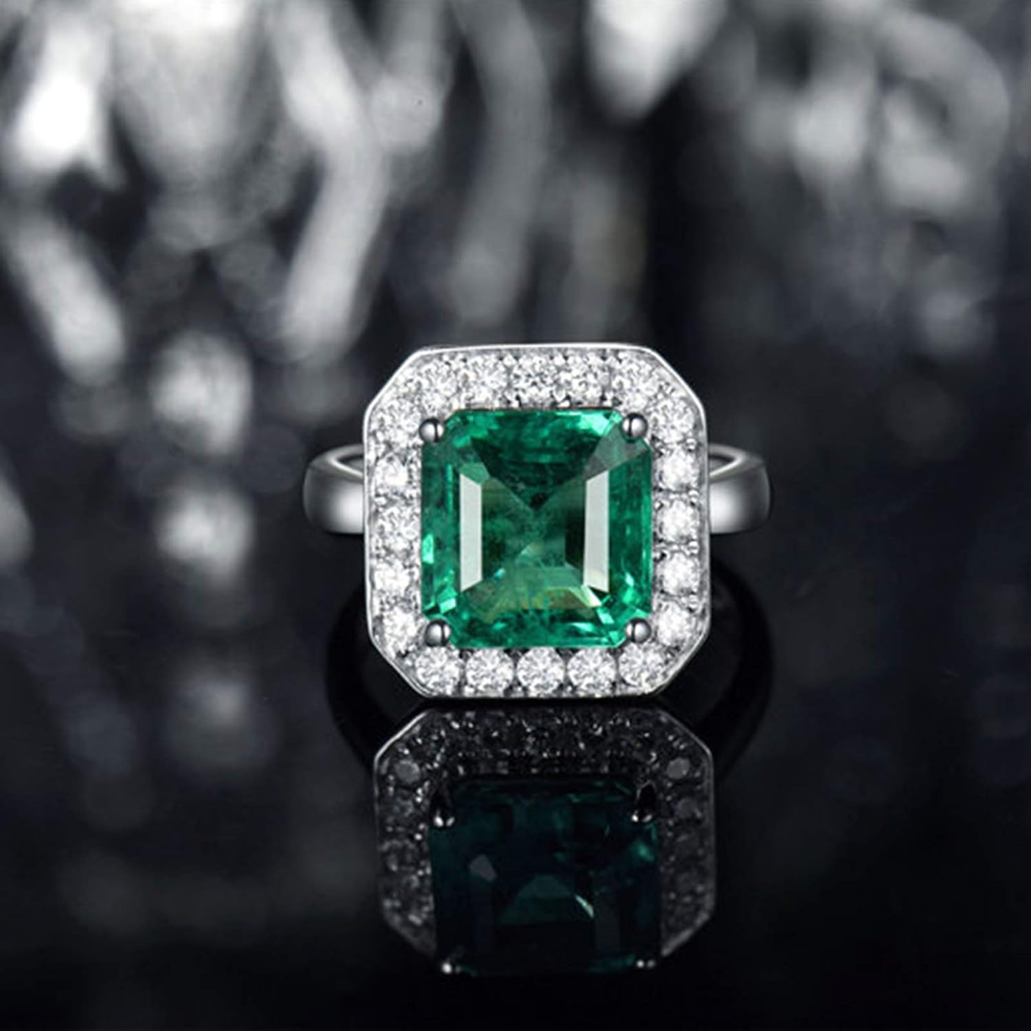 Wedding Rings for Womens, White Gold Ring Womens 2 ct Emerald Diamond Wedding Bands Rings (White Gold)