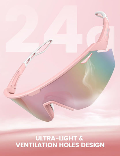 Lamicall Polarisierte Sportsonnenbrille Herren Damen, [24g Ultraleicht] Verstellbares Nasenpad Sportbrille für Fahrrad Wandern Laufen