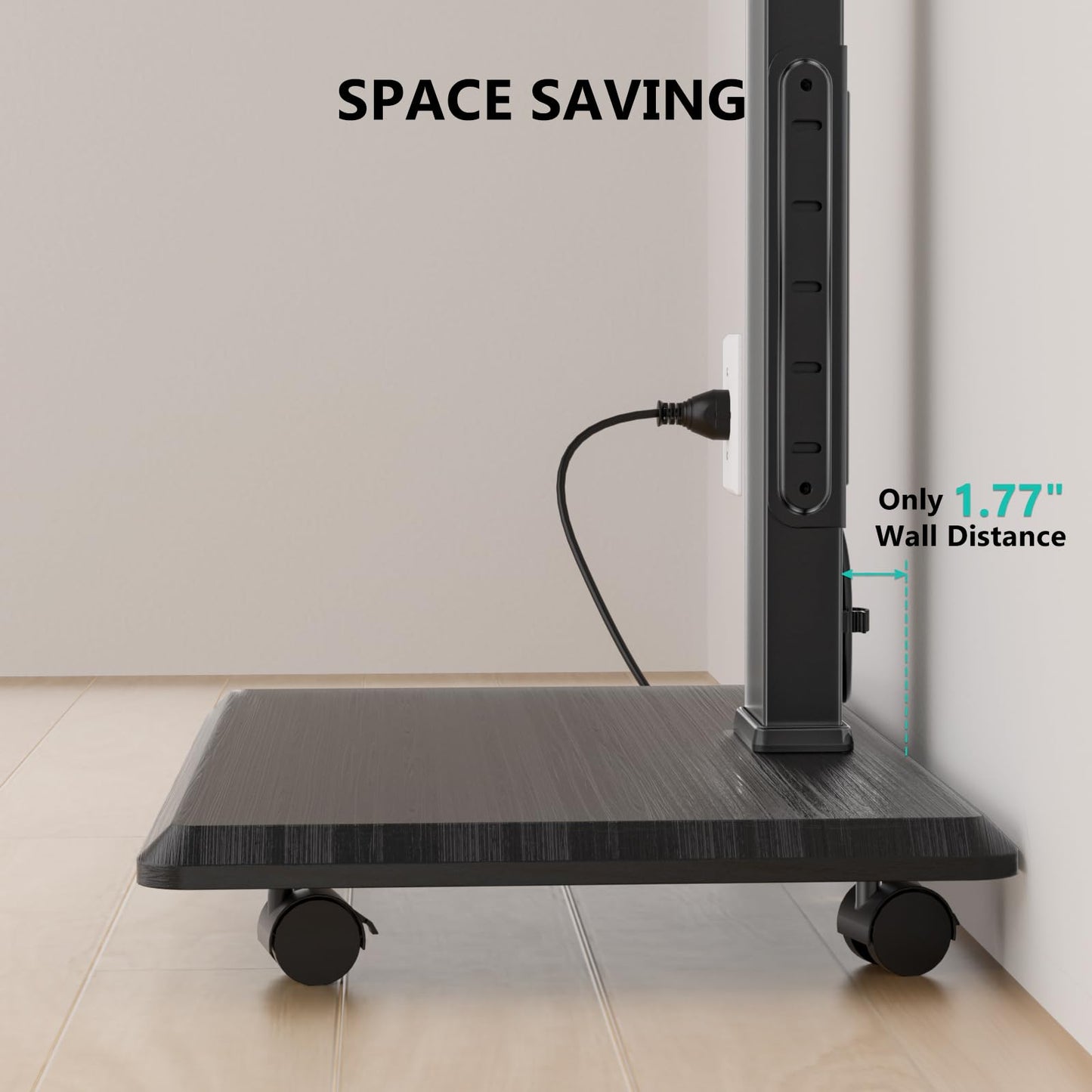 WALI Rolling TV Stand with Power Outlet & AV Shelf, Mobile Tall TV Stand Mount on Wheels for 34-75 inch TV up to 110 lbs, Swivel Height Adjustable TV Cart with Wood Base for Bedroom(TVDVD-6PRW), White