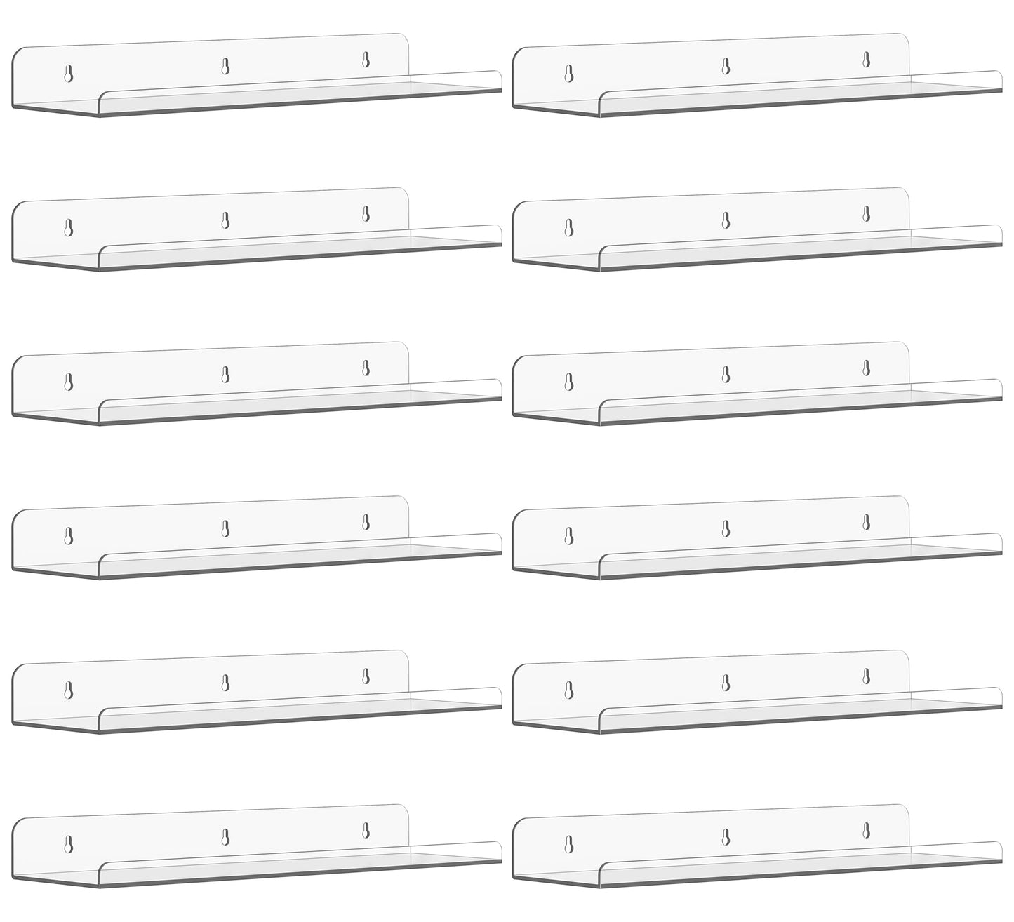 Qukaka Floating Shelves for Wall Decor, 15" Extra Clear Wall Shelves for Bedroom, Living Room, Kitchen, Bathroom Decor, Nail Polish/Book/Decoration/Makeup/Perfume Organizer Floating Shelf-3Pack