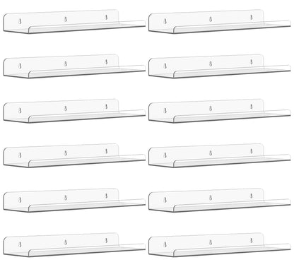 Qukaka Floating Shelves for Wall Decor, 15" Extra Clear Wall Shelves for Bedroom, Living Room, Kitchen, Bathroom Decor, Nail Polish/Book/Decoration/Makeup/Perfume Organizer Floating Shelf-3Pack