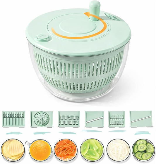 Salad Spinner 7‑Piece Multifunction Set – Lettuce Spinner, Vegetable Washer, Salad Chopper, Slicer, Shredder & Grater – Salad Bowl with Lid & All‑in‑One Kitchen Gadget for Easy Prep