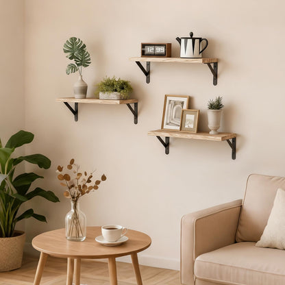 Fixwal Floating Shelves for Wall, Wood Wall Mounted Shelves for Bedroom, Bathroom, Living Room, Kitchen Storage and Decor(Brown, Set of 4, 16.5 Inch)