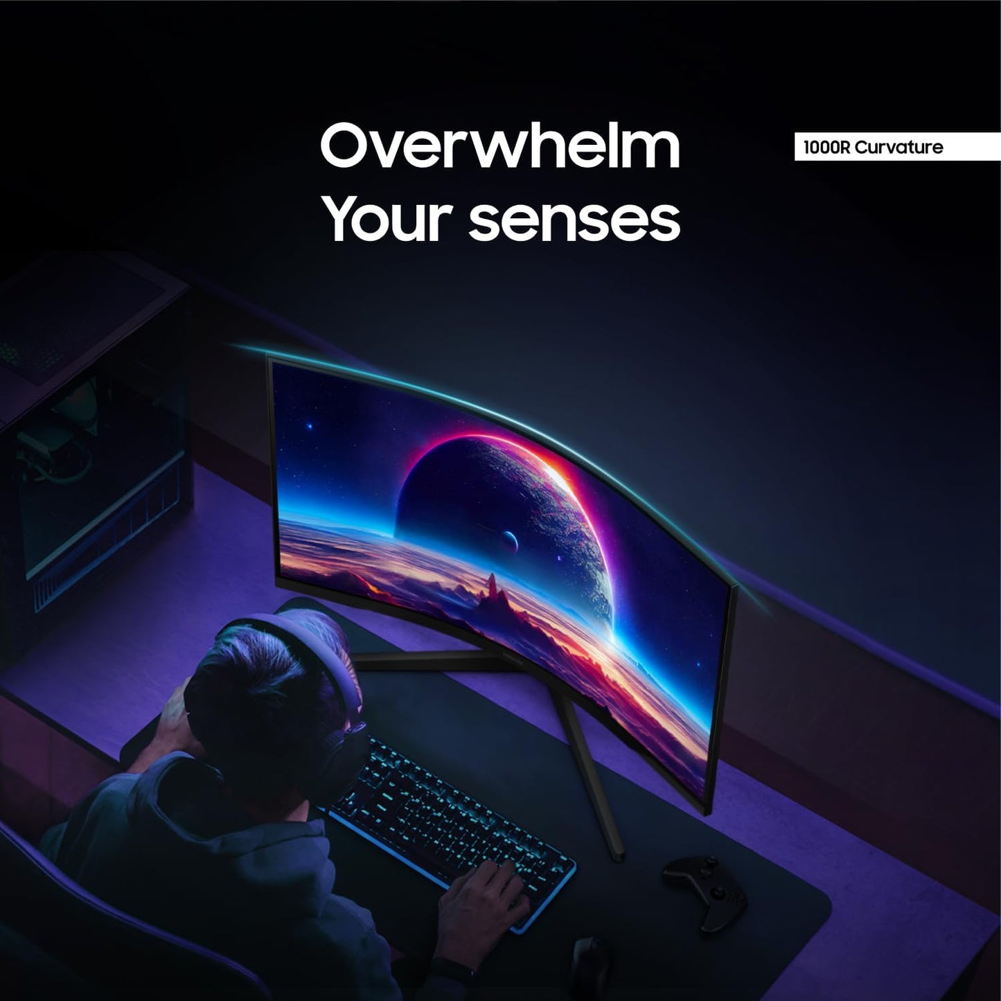 Samsung Odyssey 32 inch Curved Gaming Monitor (2,560 x 1,440) G55C QHD 165 Hz 1 ms, HDR10, FreeSync, Eye Saver Mode, 1000R Curvature- LS32CG550ENXZA