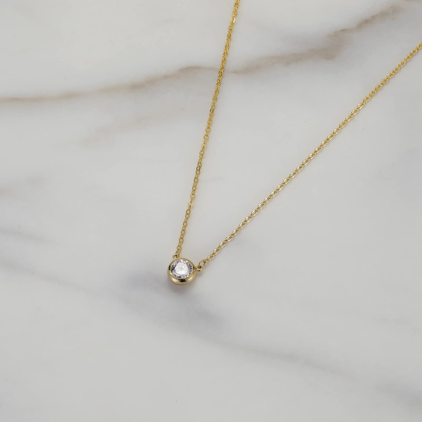 Tewiky Dainty 14k Gold Plated/Silver Cubic Zirconia Necklaces for Women, Simple CZ Jewelry Necklaces Trendy Gifts