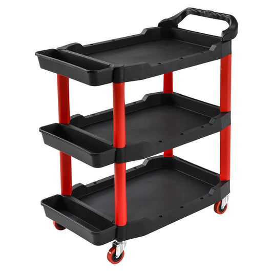 3 Tier Rolling Detailing Tool Cart,440lb Heavy Duty Utility Cart with Wheels and Handle,Shelf/Service Cart,4 Hanging Plate,Hooks,Warehouse/Garage Repairs,Company Cleaning,Car Beauty Shop