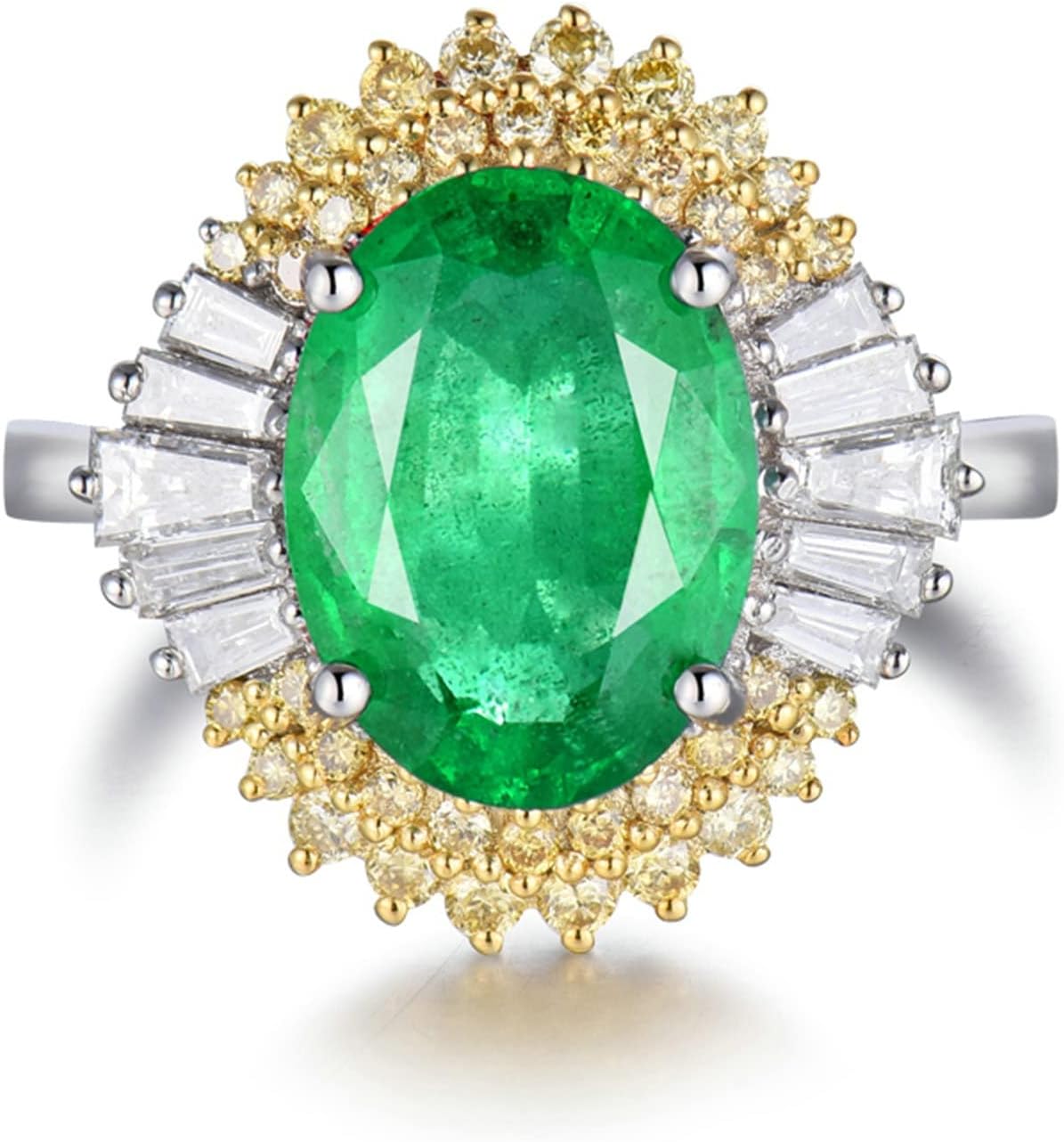 18K White Gold Ring 2.66ct Oval Shape Emerald with 0.74ct Diamond Engagement Rings for Girls