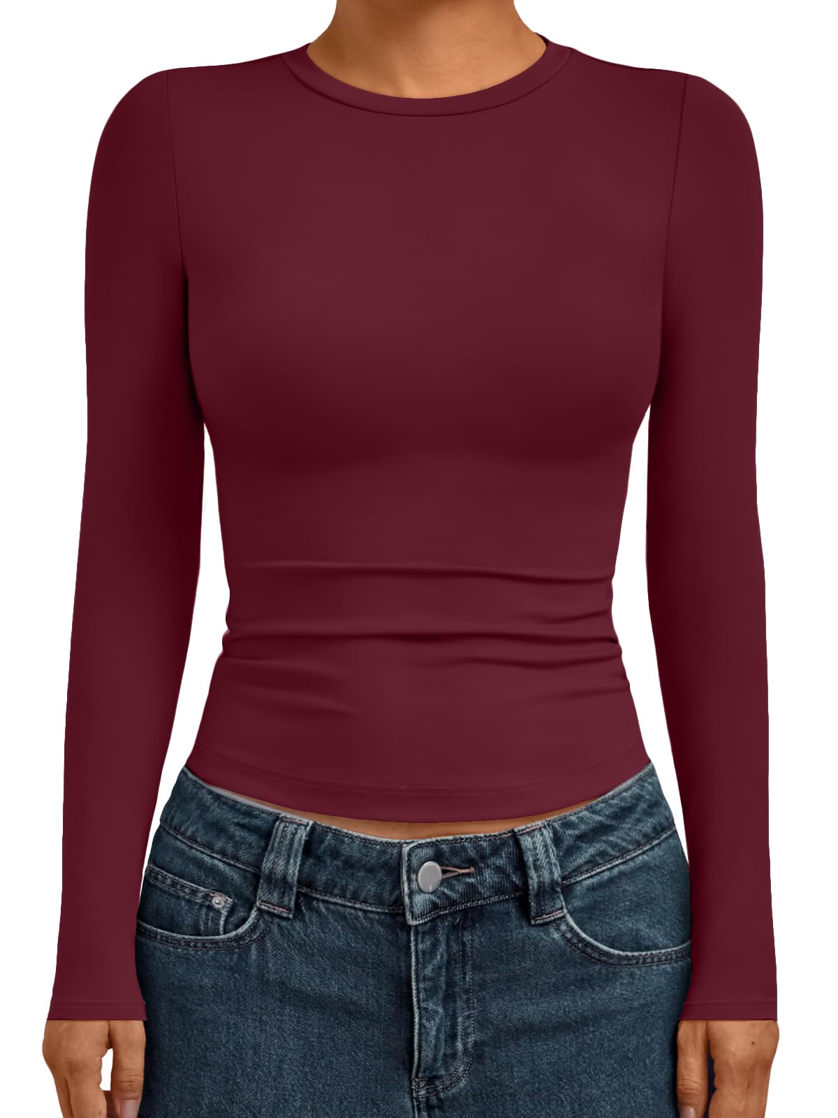 AUTOMET Womens Crew Neck Long Sleeve Shirts Compression Underscrubs Tops