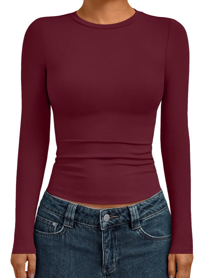 AUTOMET Womens Crew Neck Long Sleeve Shirts Compression Underscrubs Tops