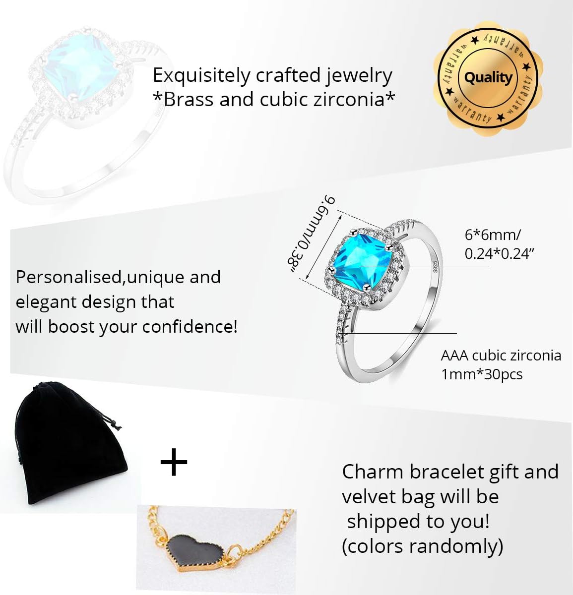 Uloveido Charm Rose Gold Plated Square CZ Crystal Wedding Engagement Rings for Women KR002