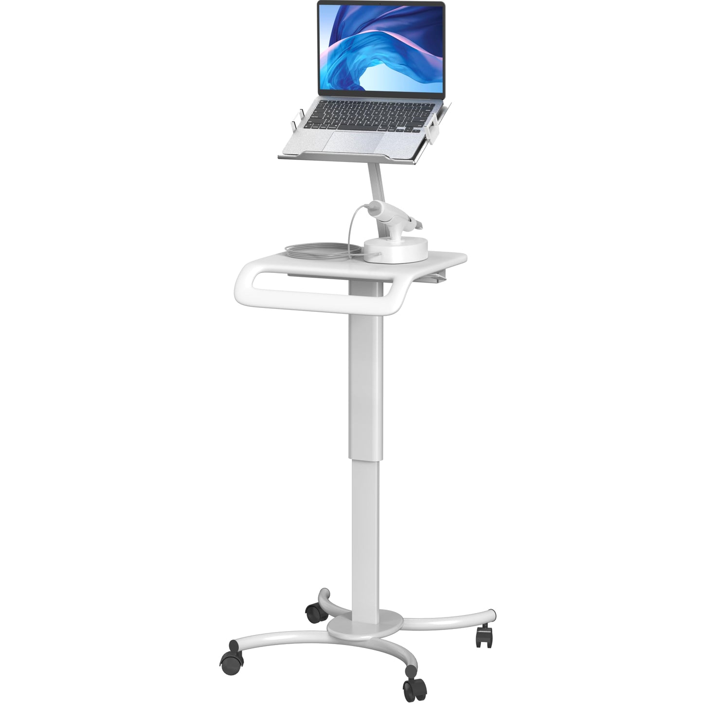 Rolling Medical Workstation – CTA Height Adjustable Mobile Secure Medical Workstation Cart for iPad 10th Gen 10.9" - 7/8/9 Gen 10.2”- Pro 11” - Air 4 - Galaxy Tab S3 - White (QPAD-HRSW)